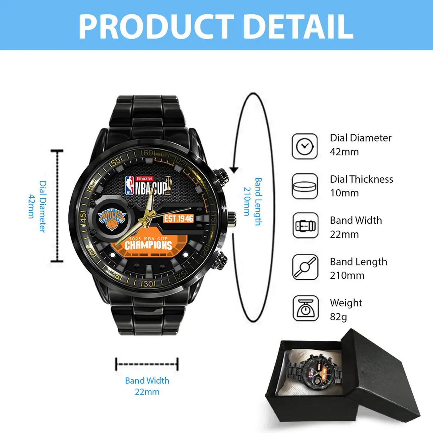 NYK x 2025 NBA Cup Champions Black Stainless Steel Watch DATND TANTD
