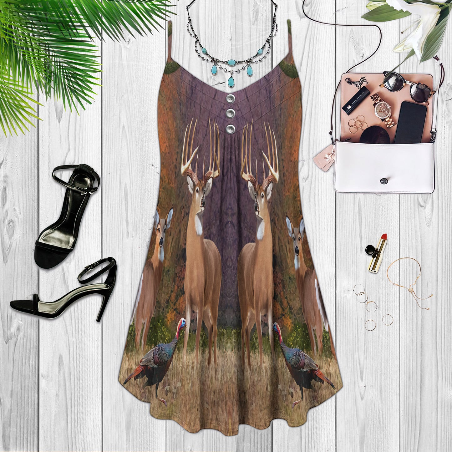 Hunting Spaghetti Strap Summer Dress | Sleeveless V Neck Mini Dress | Sundress