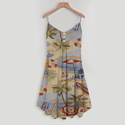 Outdoor Escape Cocoa Beach Spaghetti Strap Summer Dress | Sleeveless V Neck Mini Dress | Sundress